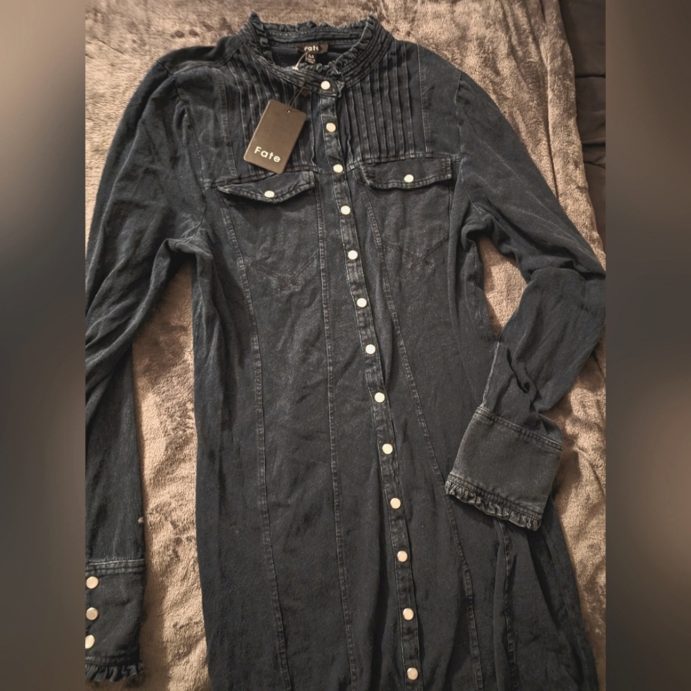 FATE Denim button down navy mini dress size med.